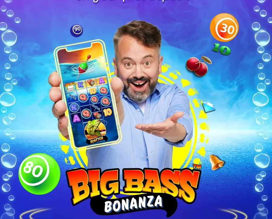 PlayOJO player holding a phone with a slot on screen, from the PlayOJO app
