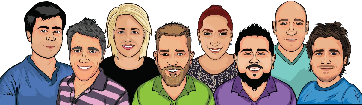 Cartoon portraits of the PlayOJO team from the operator's About page